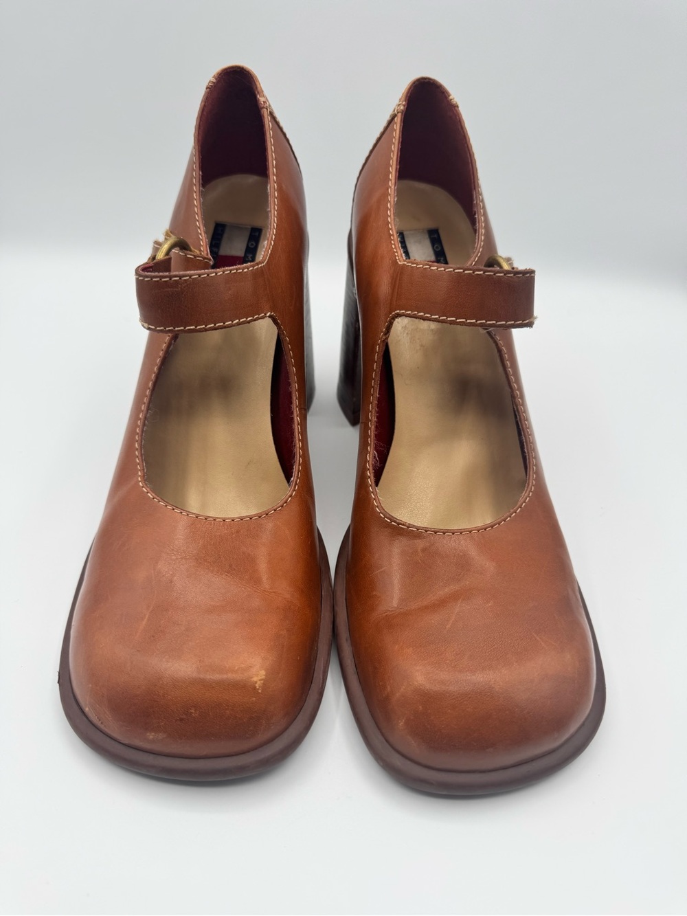 Vintage Tommy Hilfiger Brown Leather Mary Jane Heels Size 11M Made in Brazil